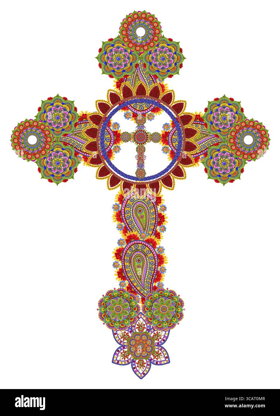 Doux sacré croix de mon Dieu et Le Messie Jésus Christ fait à partir de fleurs d'été. Collage fait main isolé Banque D'Images