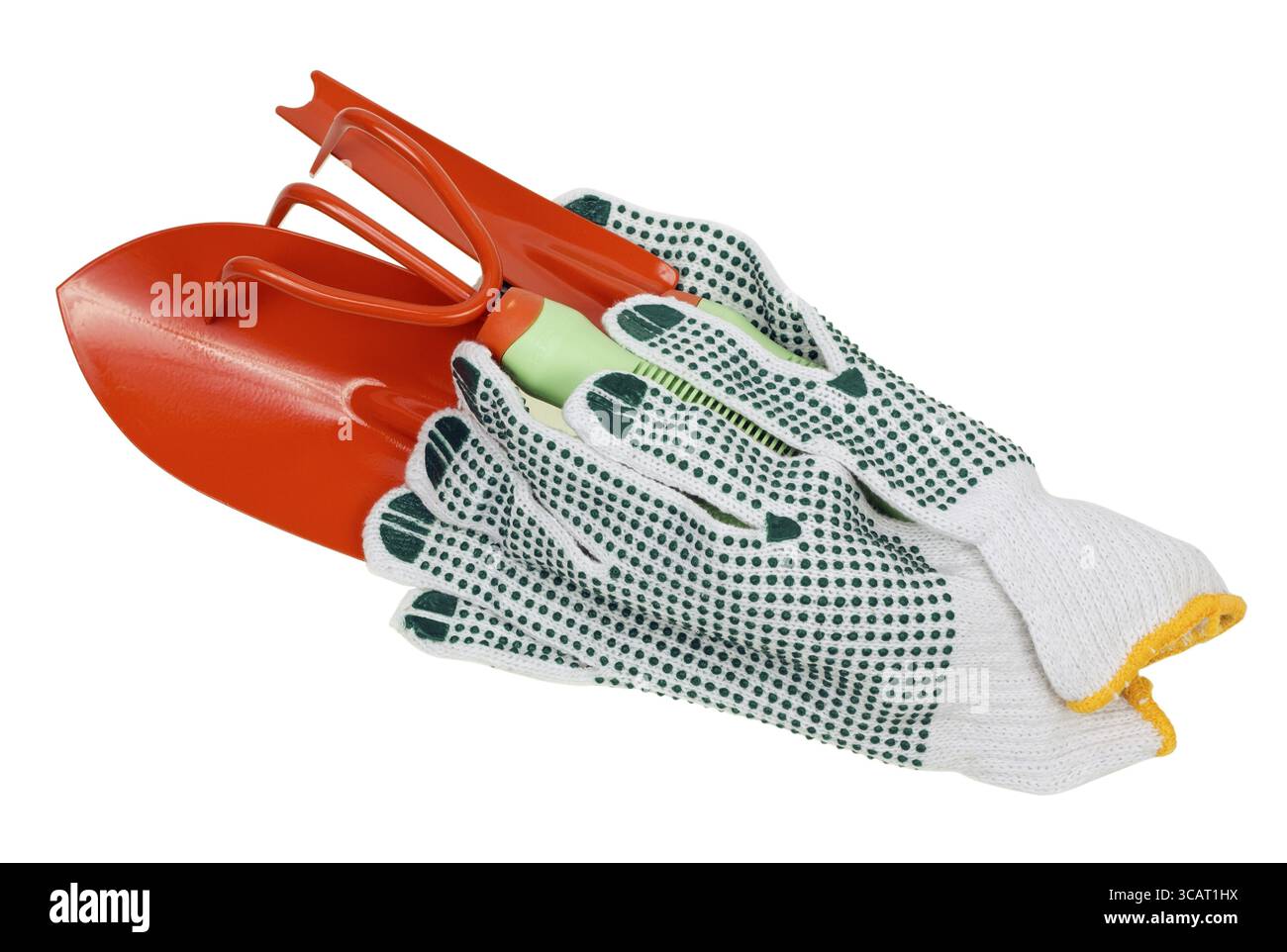 De nouveaux outils pour travailler dans un jardin de printemps. Isolé avec patch Banque D'Images