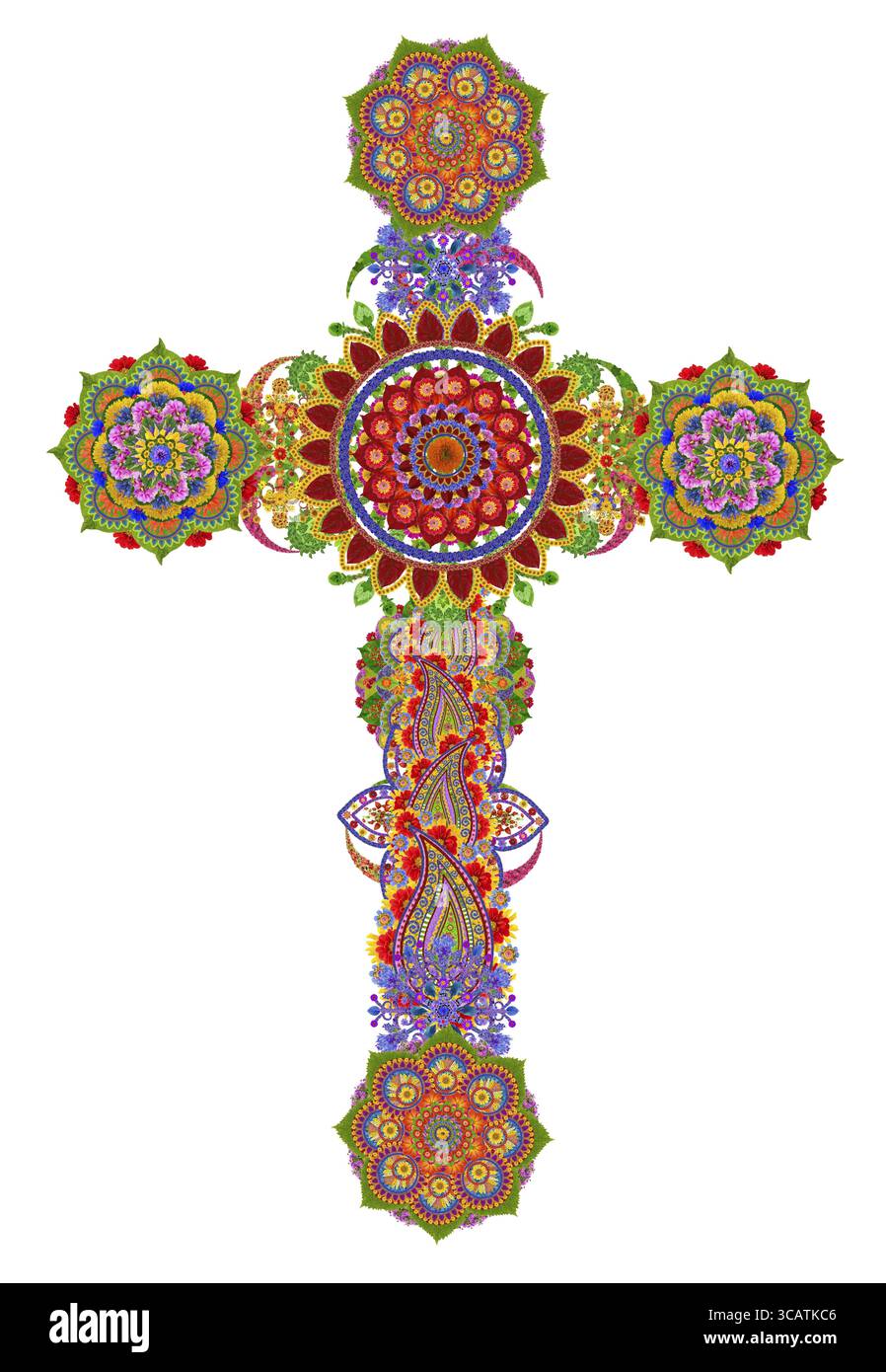 Doux sacré croix de mon Dieu et Le Messie Jésus Christ fait à partir de fleurs d'été. Collage fait main isolé Banque D'Images