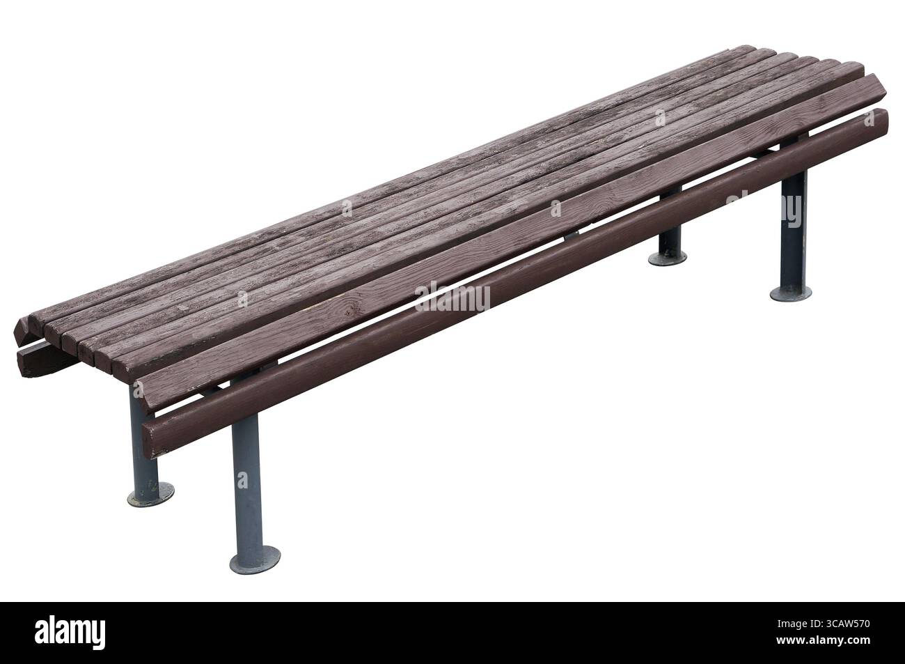 Ancien vintage park banc avec assise en bois et métal pattes grises. Isolé avec patch Banque D'Images Ancien vintage park banc avec assise en bois et métal pattes grises. Isolé avec patch Banque D'Images