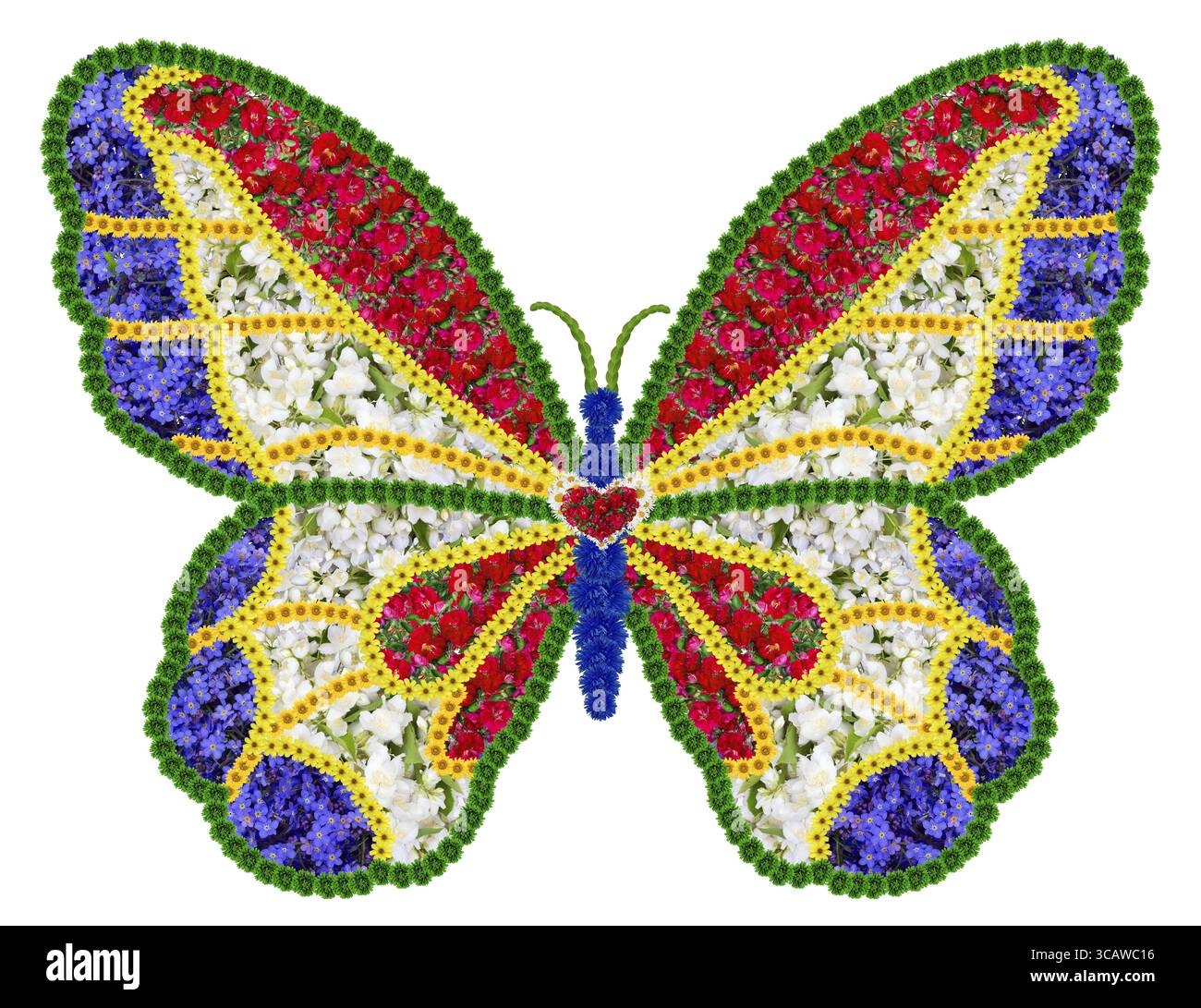 Papillon français comme symbole de mémoire des victimes du terrorisme. Sur les ailes de couleur du drapeau français. Collage photo abstrait fait à la main isolé de SUM Banque D'Images