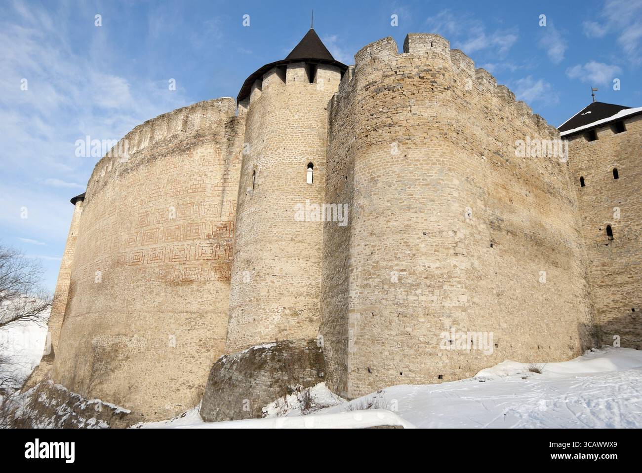 Bastion, l'ancien domaine public détruit forteresse sur la colline de neige paysage. Soft Art Focus sélectif Banque D'Images