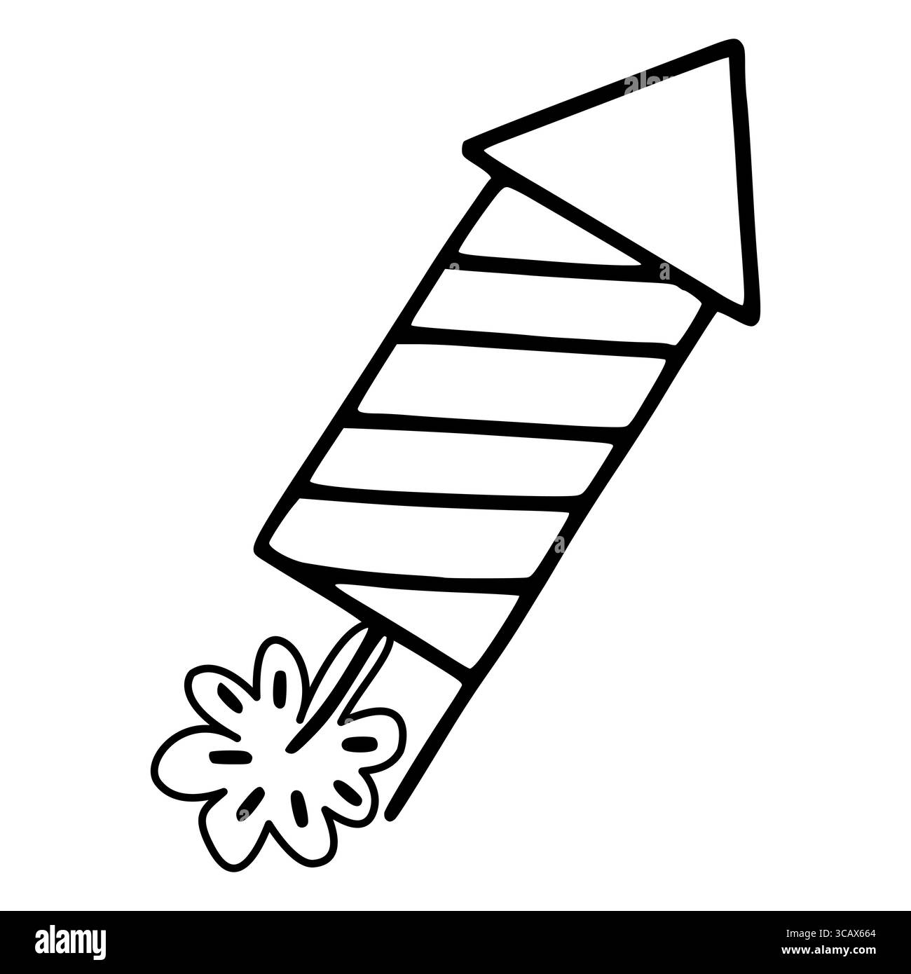 Illustration vectorielle d'une fusée de feu d'artifice dessinée à la main avec un éclat stylisé en forme de fleur, mettant en valeur un mélange unique de dessin au trait simple et de desi ludique Illustration de Vecteur