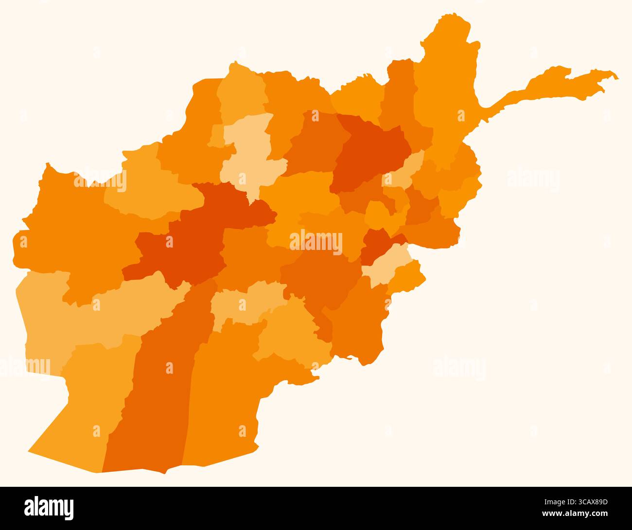 Carte de l'Afghanistan avec les régions. Juste une carte de frontière de pays simple avec division de région. Palette de couleurs orange. Illustration de Vecteur