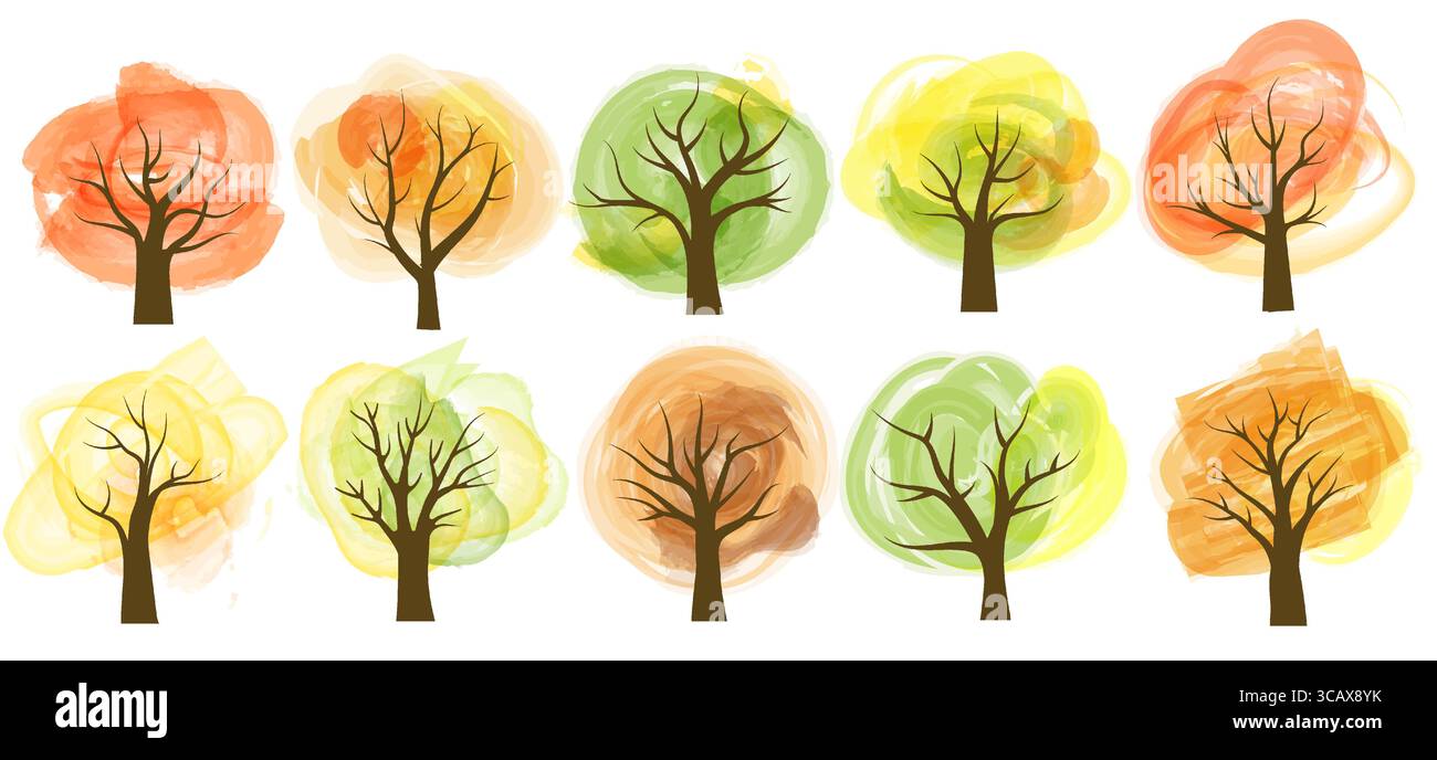 Les arbres colorés dans les tons orange, jaune et vert illustrent l'essence de l'automne. Cette œuvre capture la transition des feuilles pendant l'automne Illustration de Vecteur
