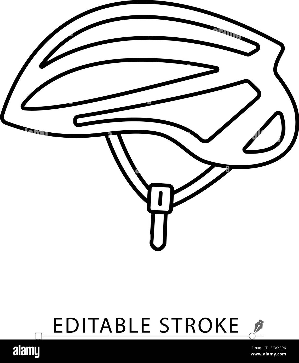 Icône de casque de vélo dans un style de contour avec trait modifiable. Casque de cyclisme léger pour la sécurité et la protection pendant le vélo, la course ou la randonnée Illustration de Vecteur