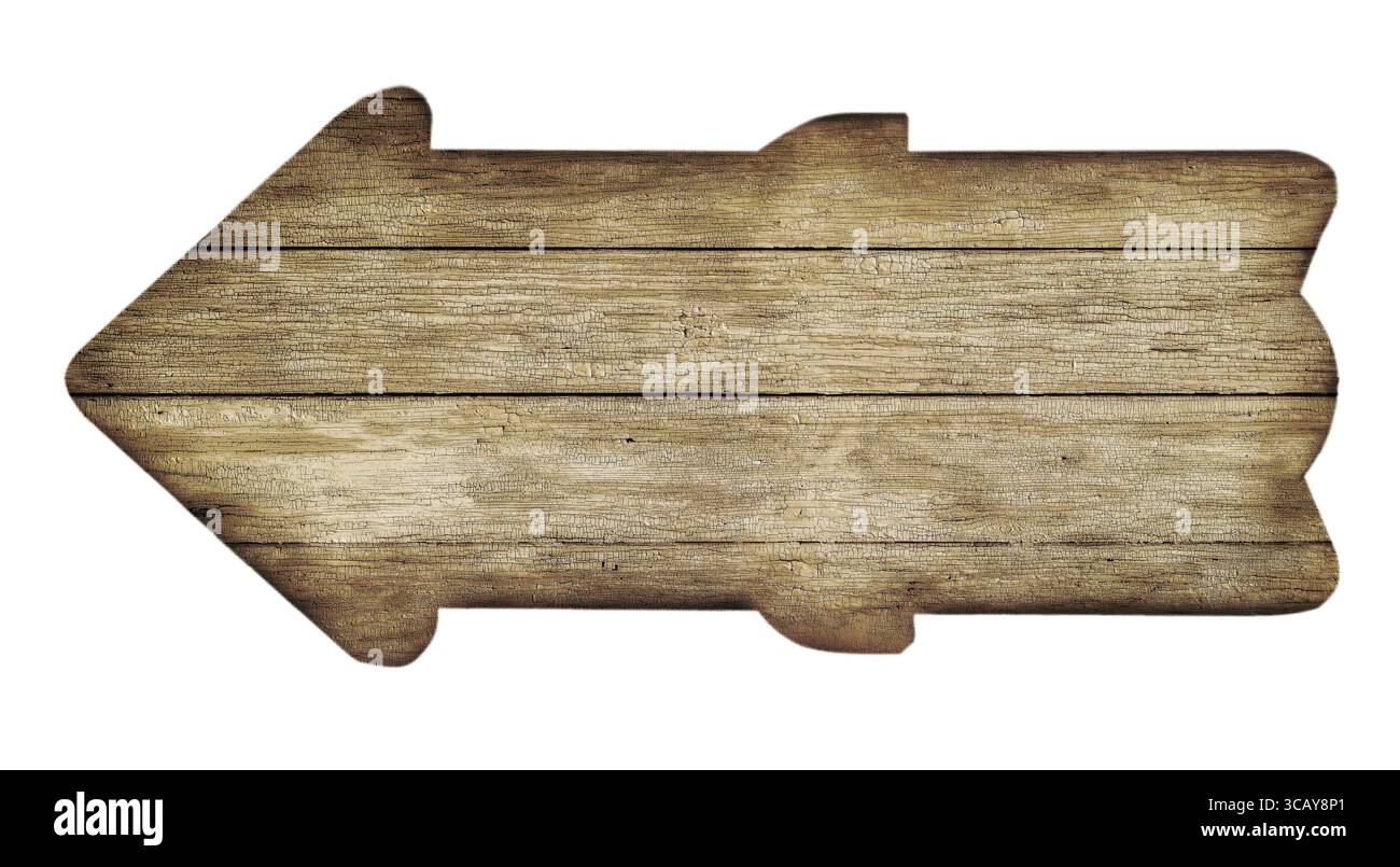Signe de flèche en bois pointant à gauche avec fond transparent, parfait pour ajouter de la direction aux conceptions Banque D'Images