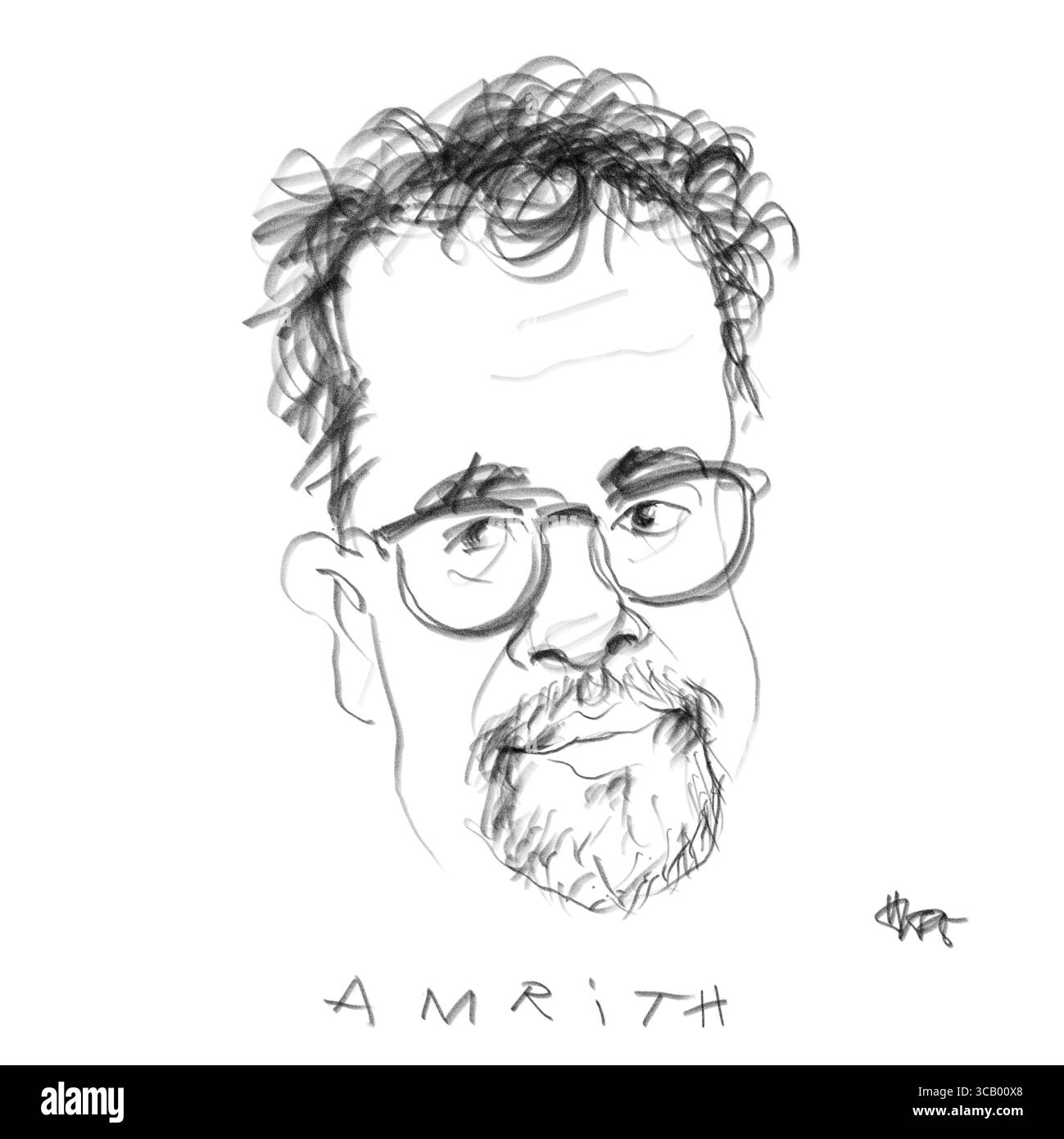 Portrait au crayon de l'historien Amrith Banque D'Images