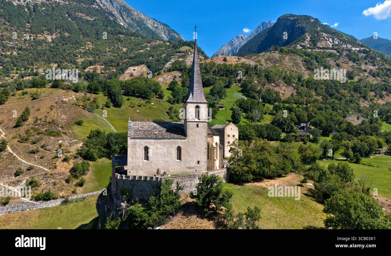 Église du château de Romanus, lieu de repos du poète Rainer Maria Rilke, Raron, Valais, Suisse Banque D'Images