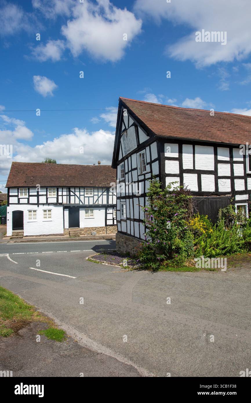 Cottages anglais noirs et blancs par excellence dans le village Herefordshire de Pembridge en Angleterre Banque D'Images