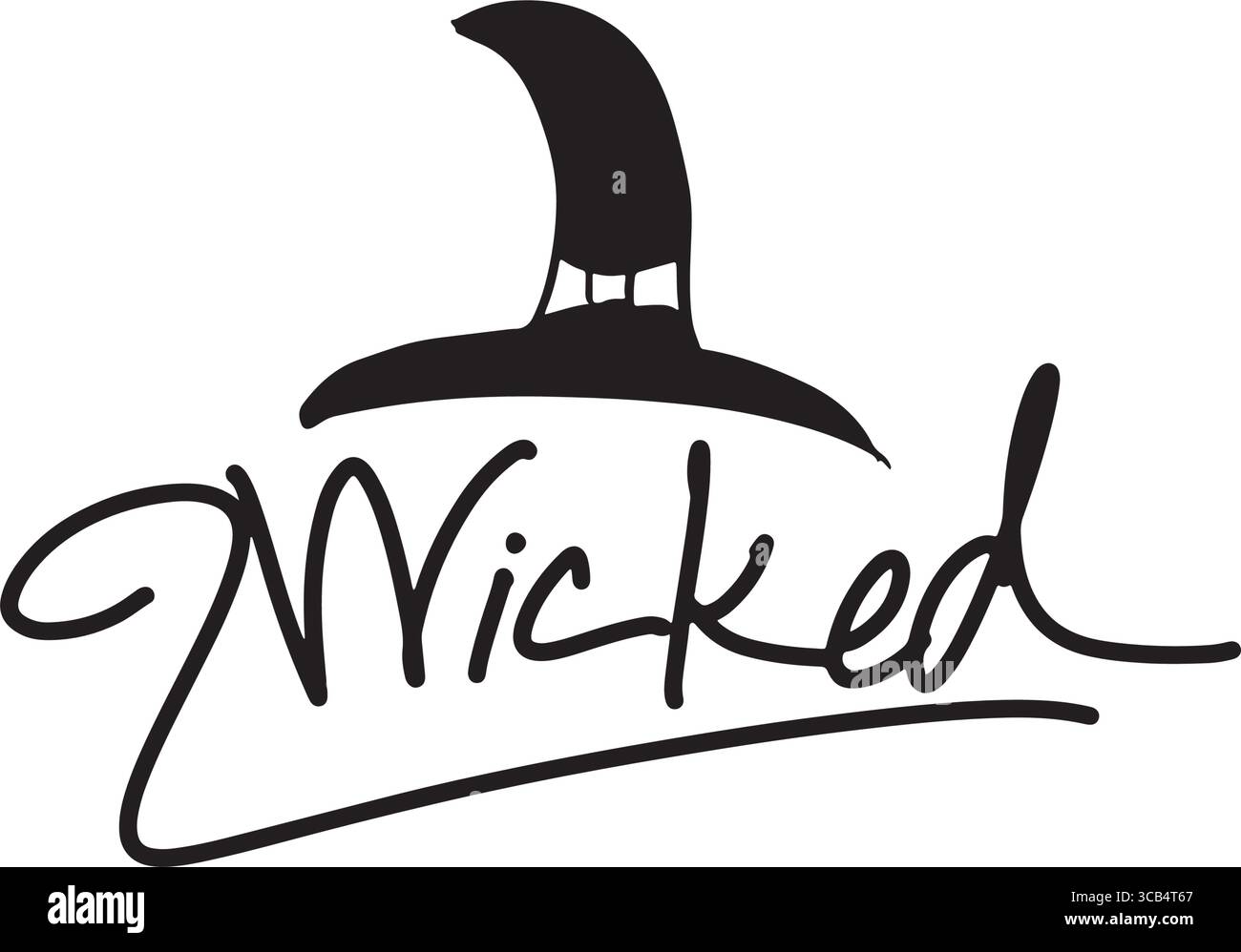 Chapeau texte méchant police calligraphie lettrage écrit à la main script d'objet de couleur noire icône signe symbole joyeux hallloween jour d'octobre mois peur ghos effrayants Illustration de Vecteur