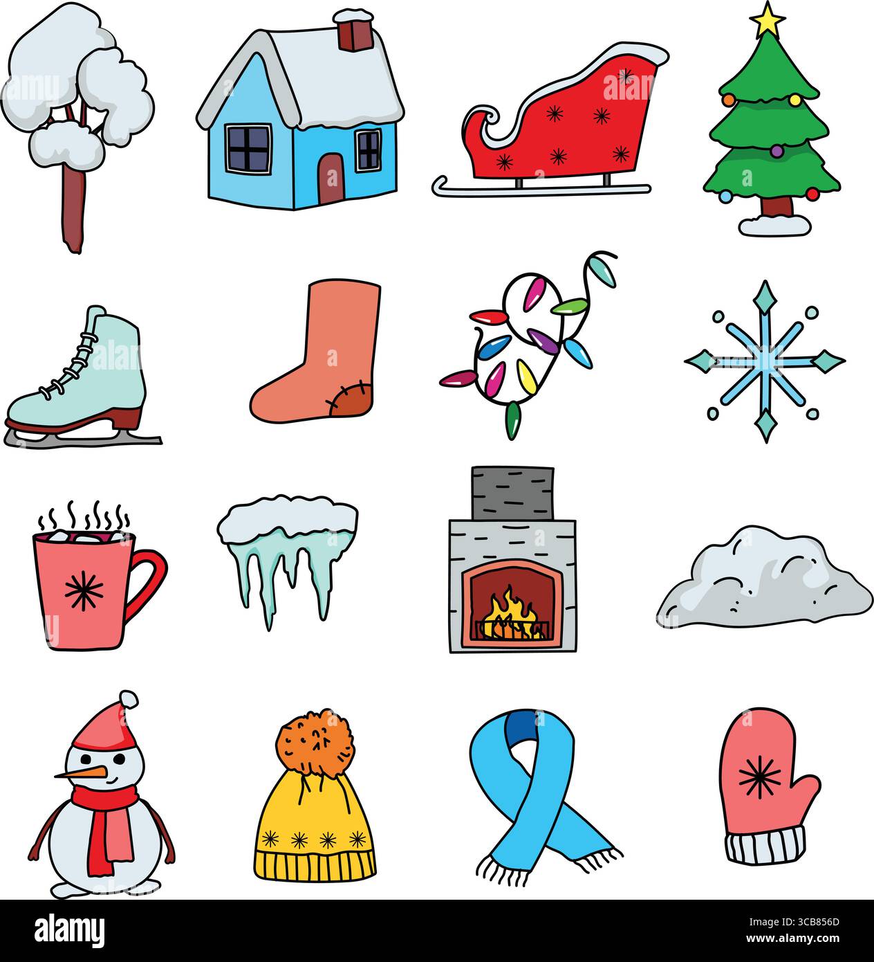 Collection colorée d'icônes de noël et de la saison des fêtes d'hiver Illustration de Vecteur