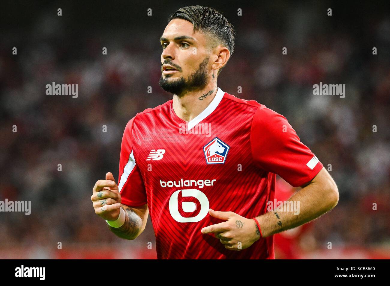 24 août 2023, Villeneuve-d'Ascq, France, France : Remy CABELLA de Lille lors du match de l'UEFA Europa Conference League entre Lille OSC (LOSC) et HNK Rijeka au stade Pierre Mauroy le 24 août 2023 à Villeneuve-d'Ascq près de Lille, France. (Crédit image : © Matthieu Mirville/ZUMA Press Wire) Banque D'Images