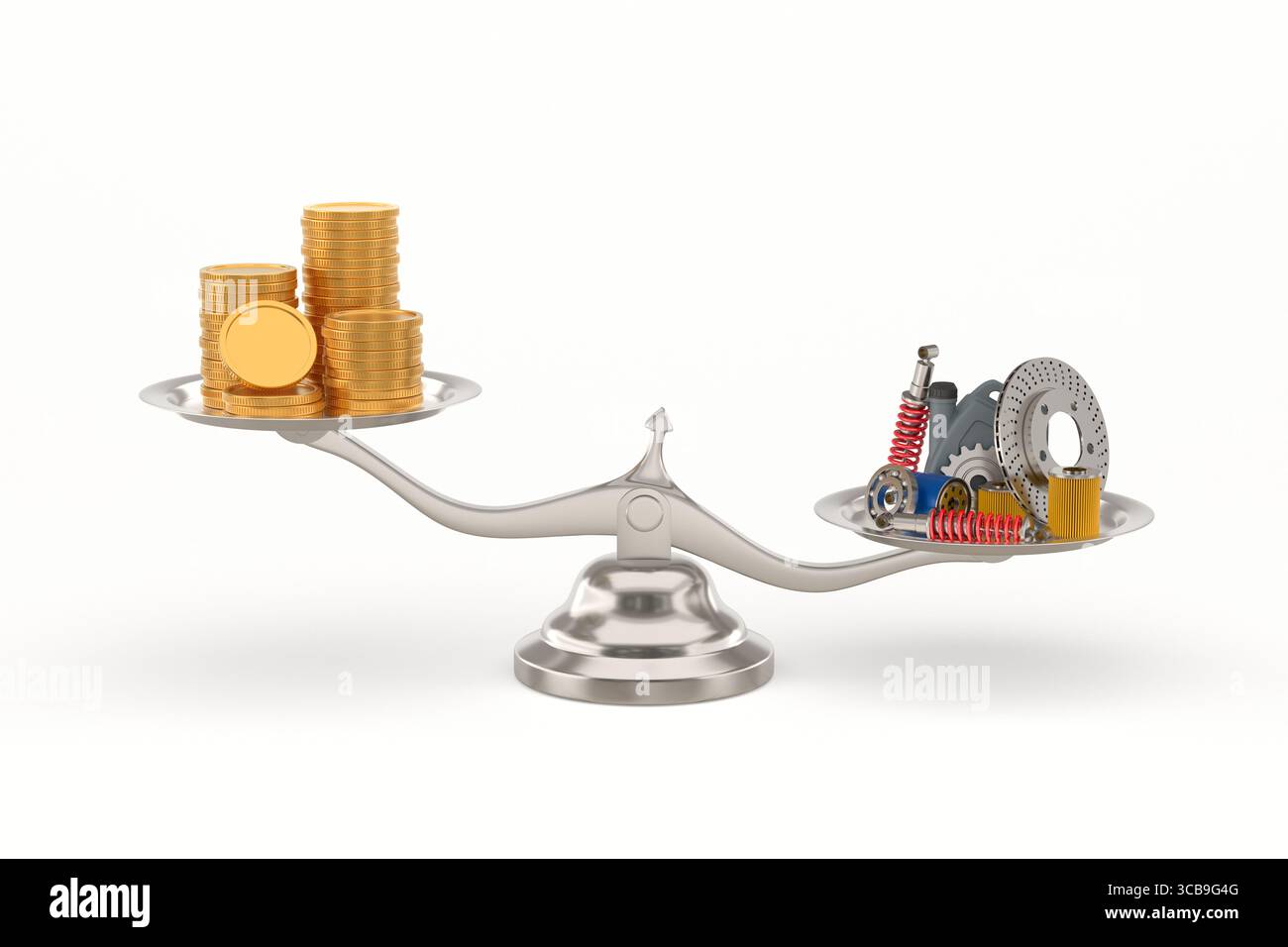 Argent et pièces de rechange à grande échelle. Illustration 3D isolée sur fond blanc Banque D'Images