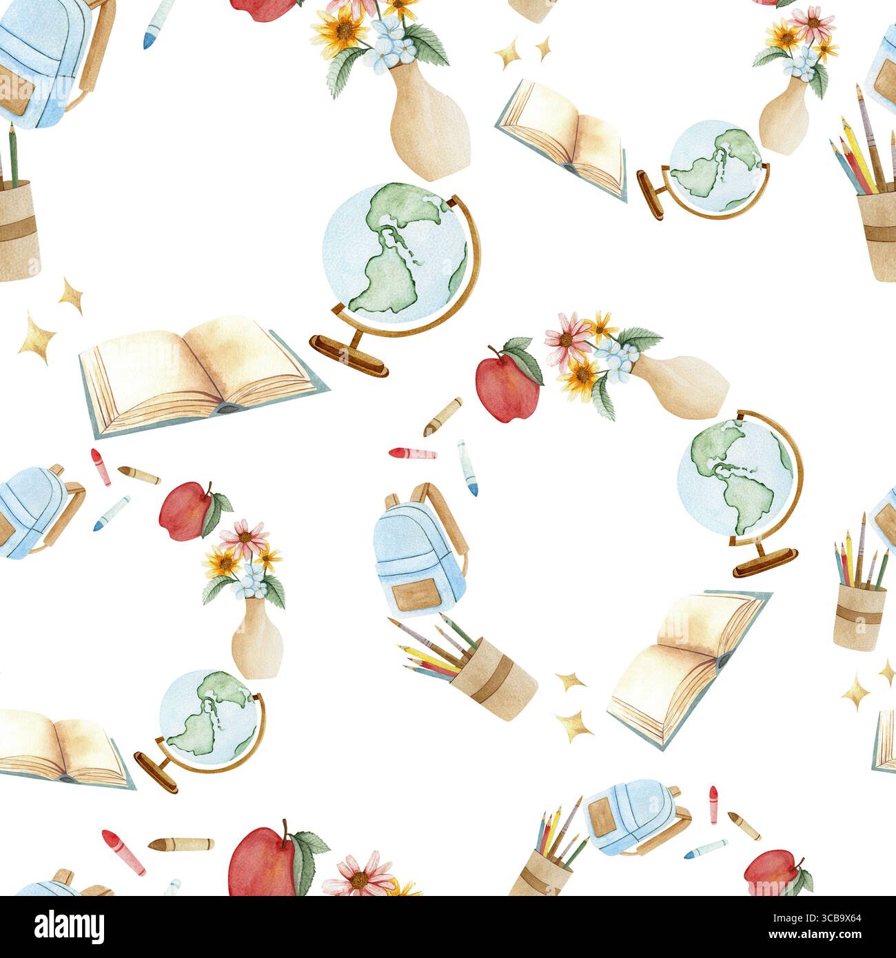 Motif de cercle aquarelle sans couture avec thème académique et de retour à l'école. Convient pour les établissements d'enseignement et les textiles avec thème éducatif Banque D'Images