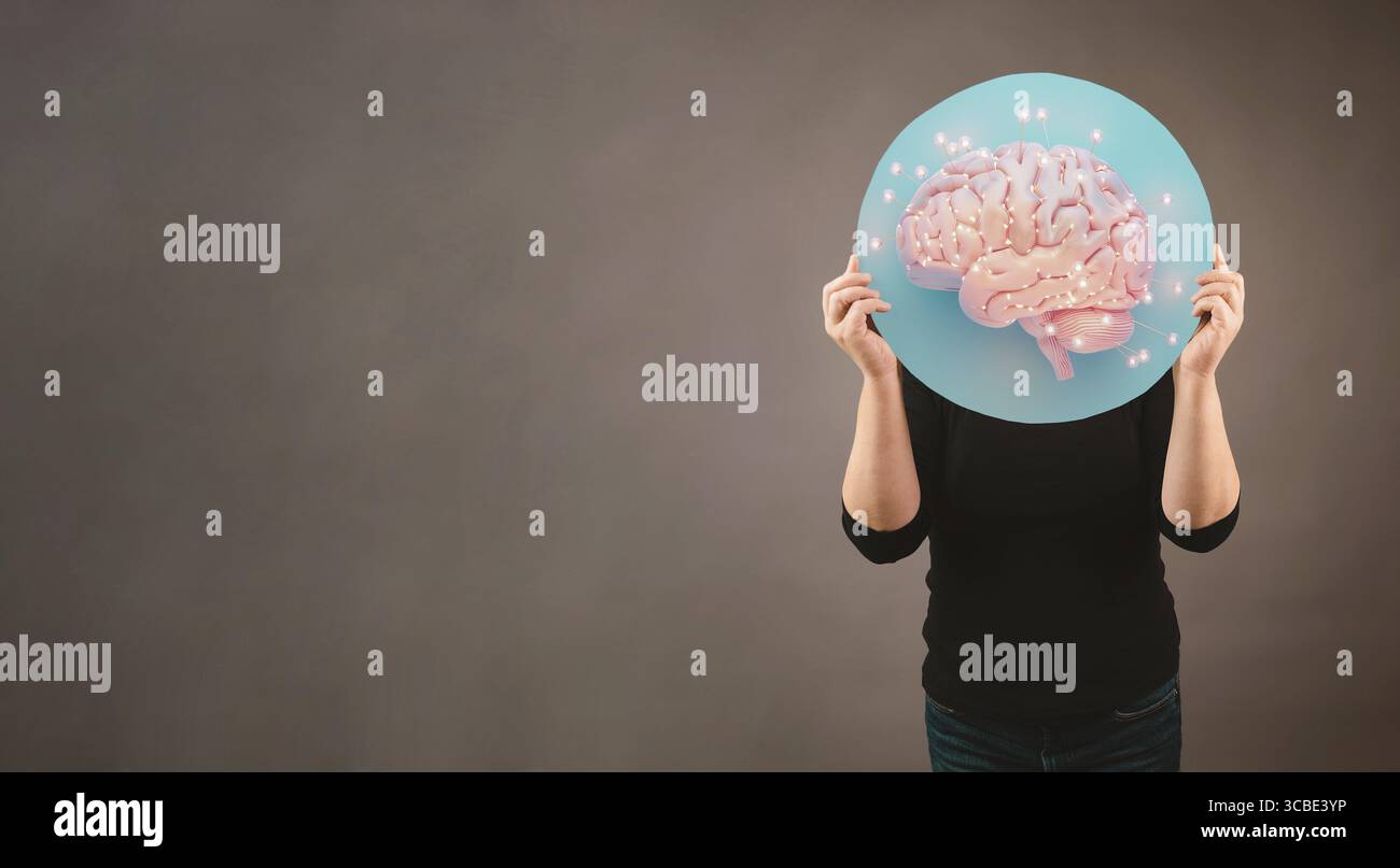 Cerveau avec des ampoules, explosion d'idées, brainstorming pour des solutions, esprit ouvert intelligent pour l'innovation, concept d'entreprise Banque D'Images