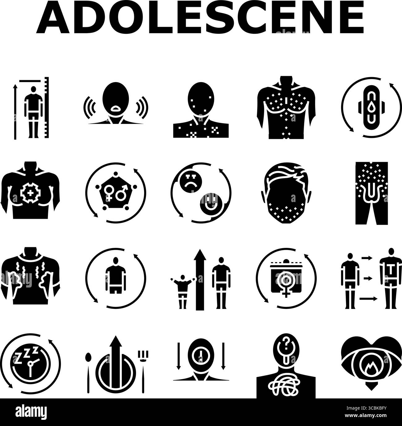 vecteur d'ensemble d'icônes de croissance de puberté d'adolescence Illustration de Vecteur