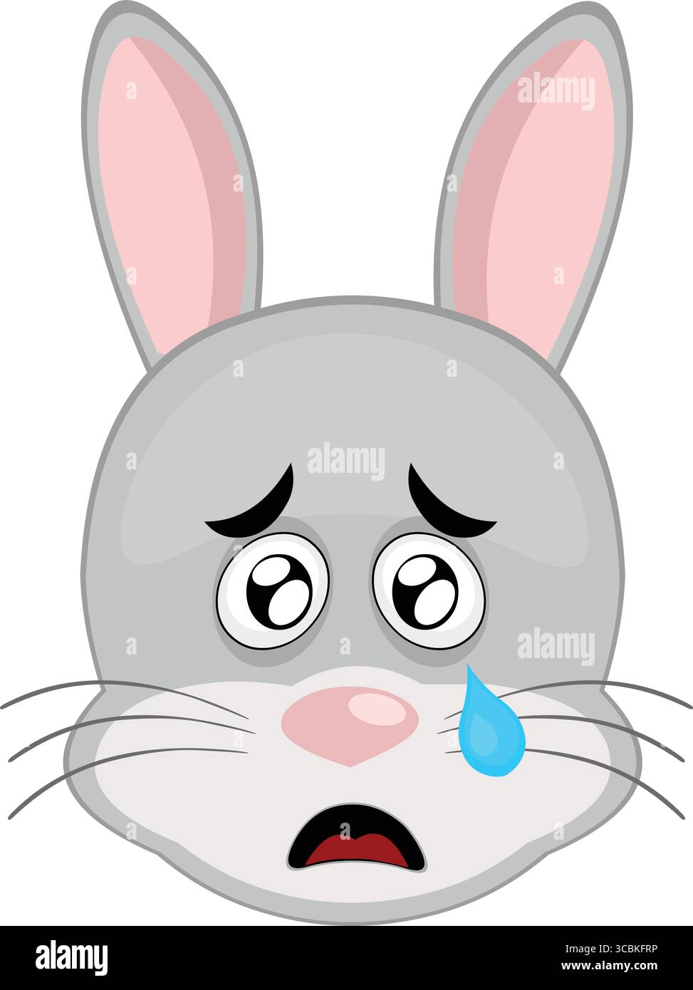 illustration vectorielle émoticône personnage visage lapin animal rongeur, avec une expression triste, les yeux aqueux et une larme tombant d'un œil Illustration de Vecteur