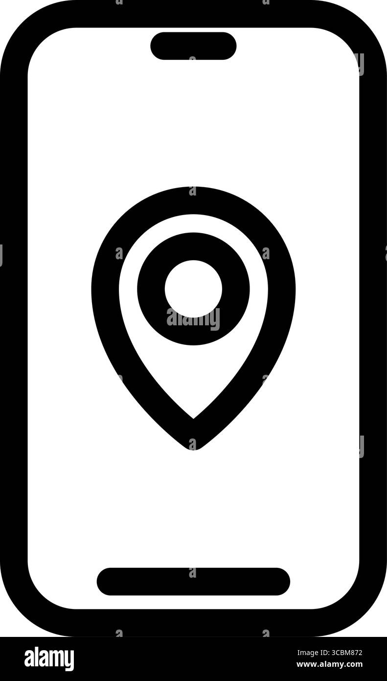 Cette icône représente un smartphone affichant une épingle de localisation, symbolisant la navigation et les services basés sur la localisation sur les appareils mobiles. Illustration de Vecteur