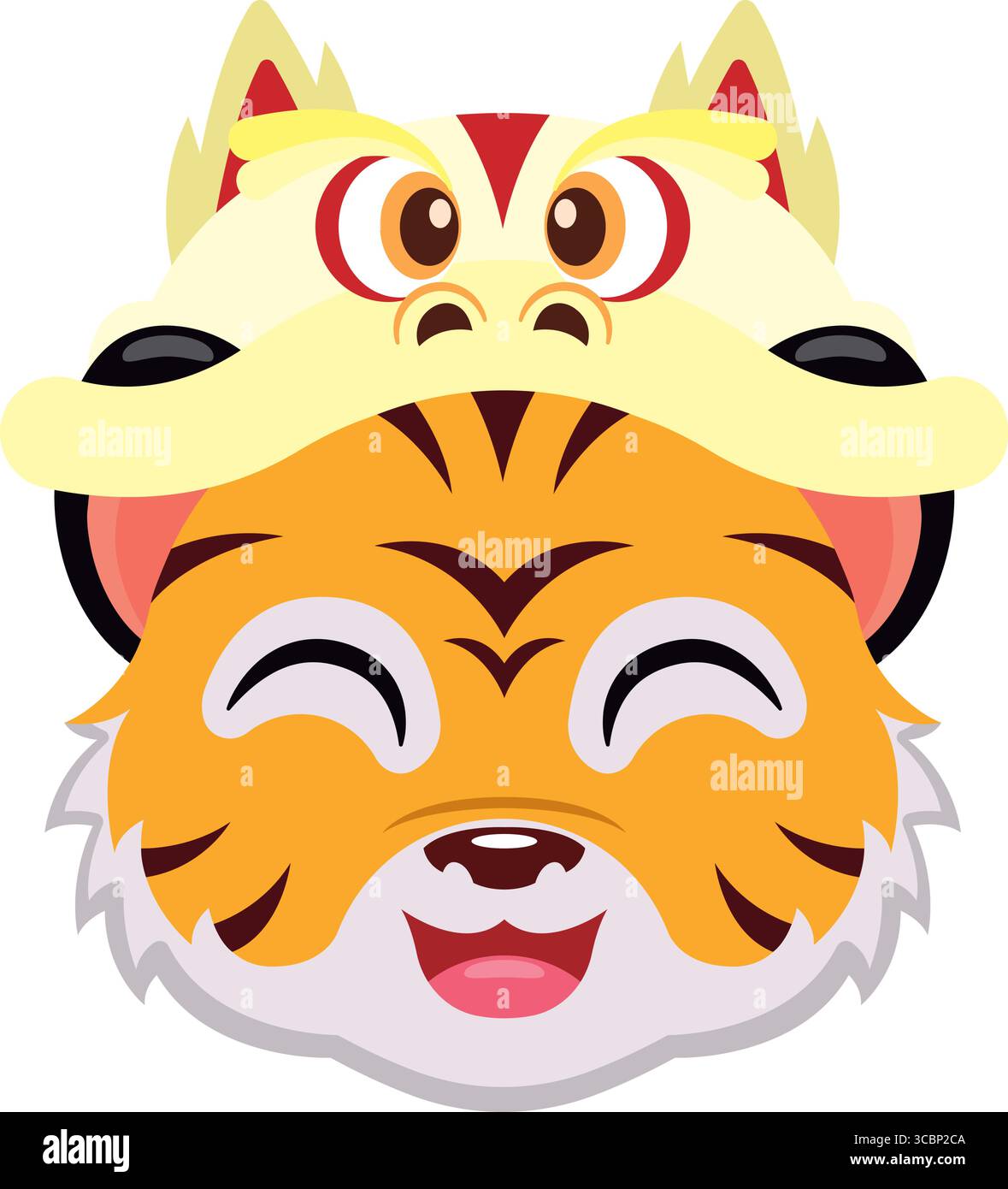 Tigre avec masque de danse dragon. Vecteur Illustration de Vecteur