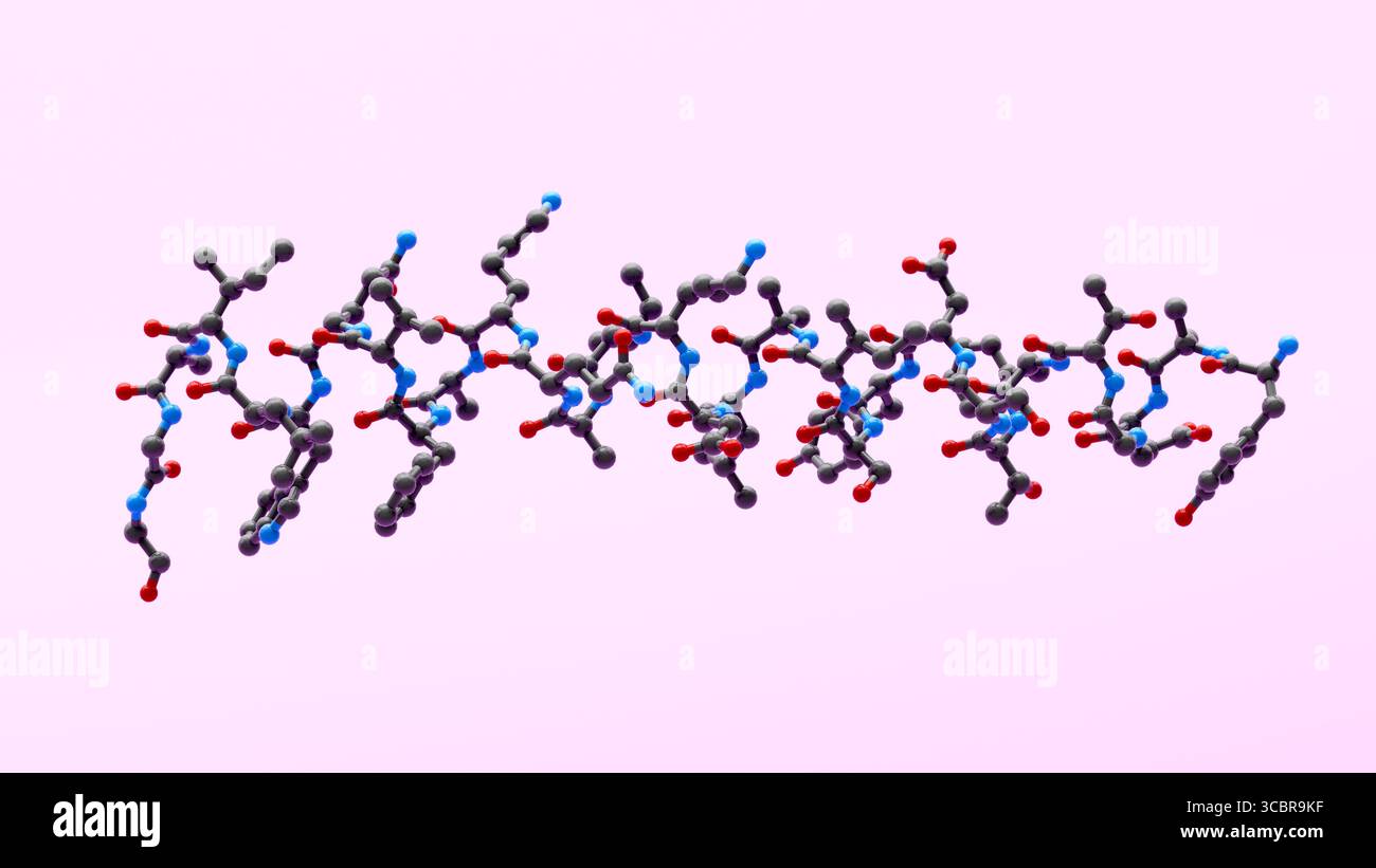 Illustration montrant la structure 3D d'une molécule de tirzépatide. Banque D'Images