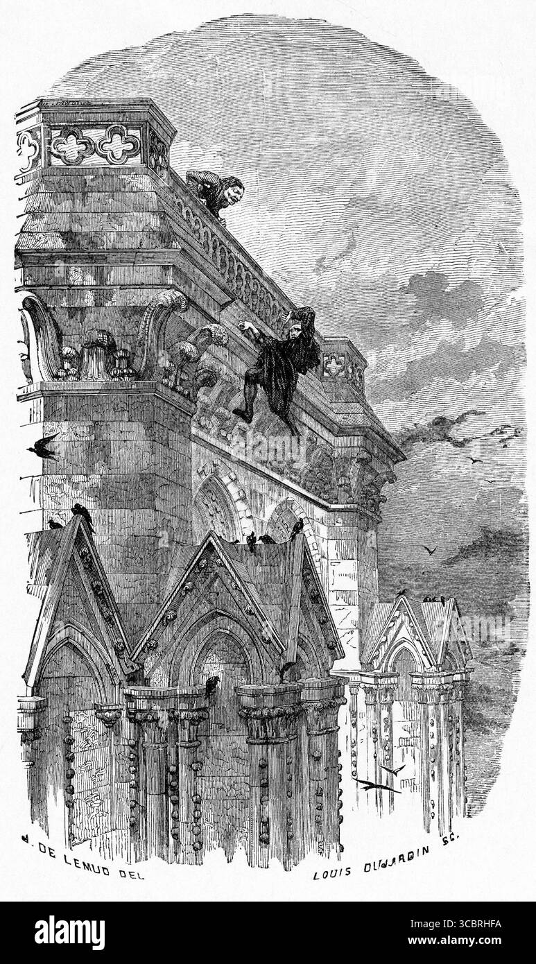 Illustration tirée d'une première édition française du livre de Victor Hugo le bossage de notre Dame, Banque D'Images