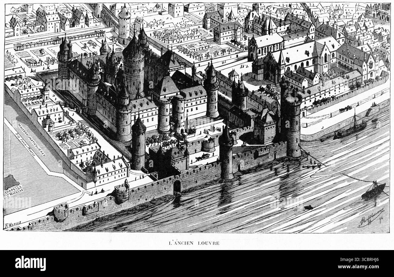 Illustration du Louvre tirée d'une première édition française du livre de Victor Hugo le bossage de notre Dame, Banque D'Images