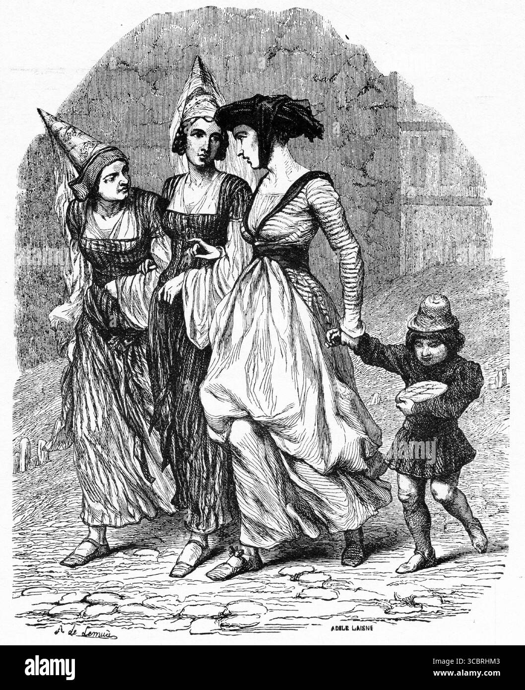 Illustration de dames à la mode d'une première édition française du livre de Victor Hugo le bossage de notre Dame, Banque D'Images