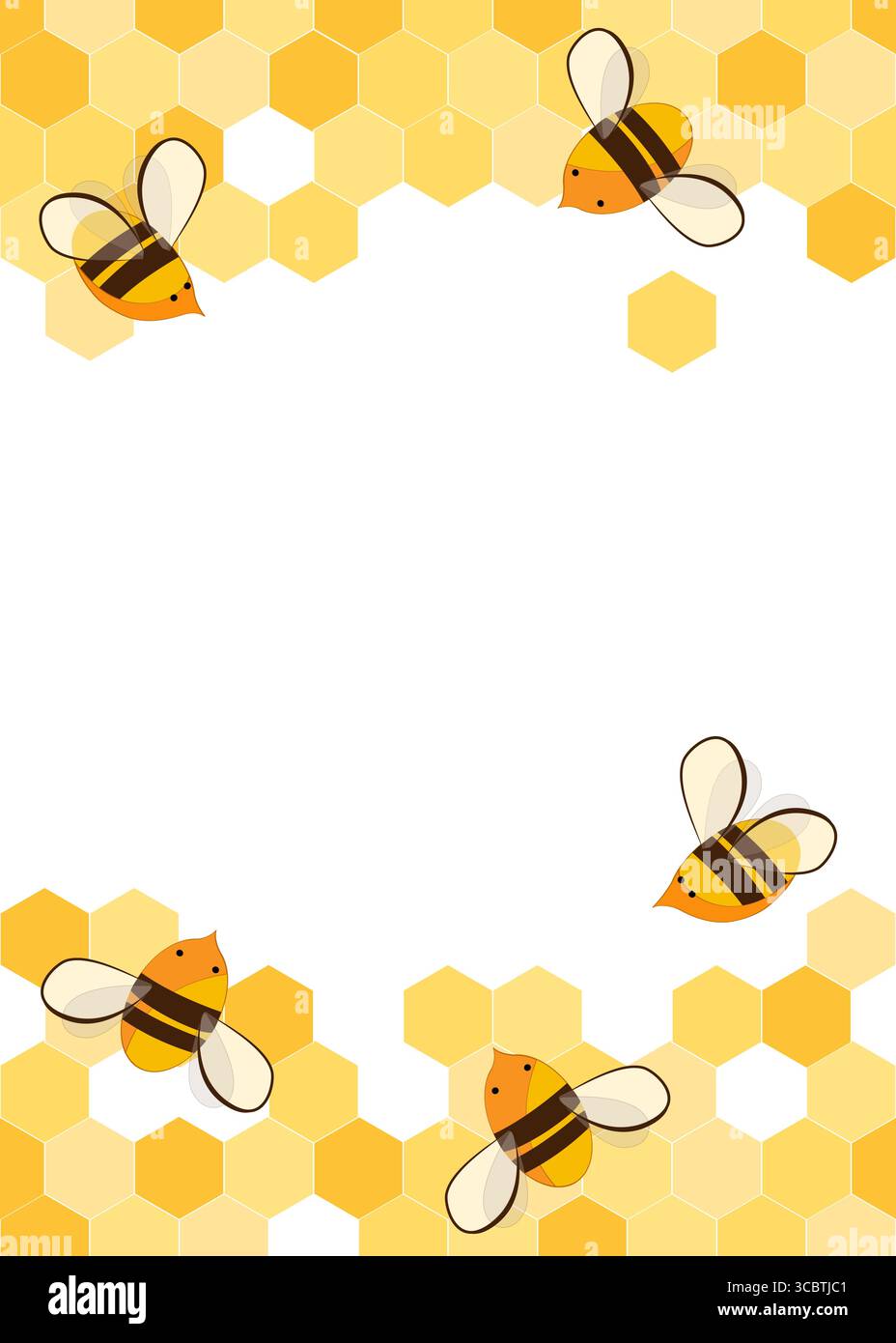 Motif de bordure sans couture avec nid d'abeilles et abeilles de miel. Conception de cadre d'apiculture mignon isolé sur fond blanc. Illustration vectorielle. Illustration de Vecteur