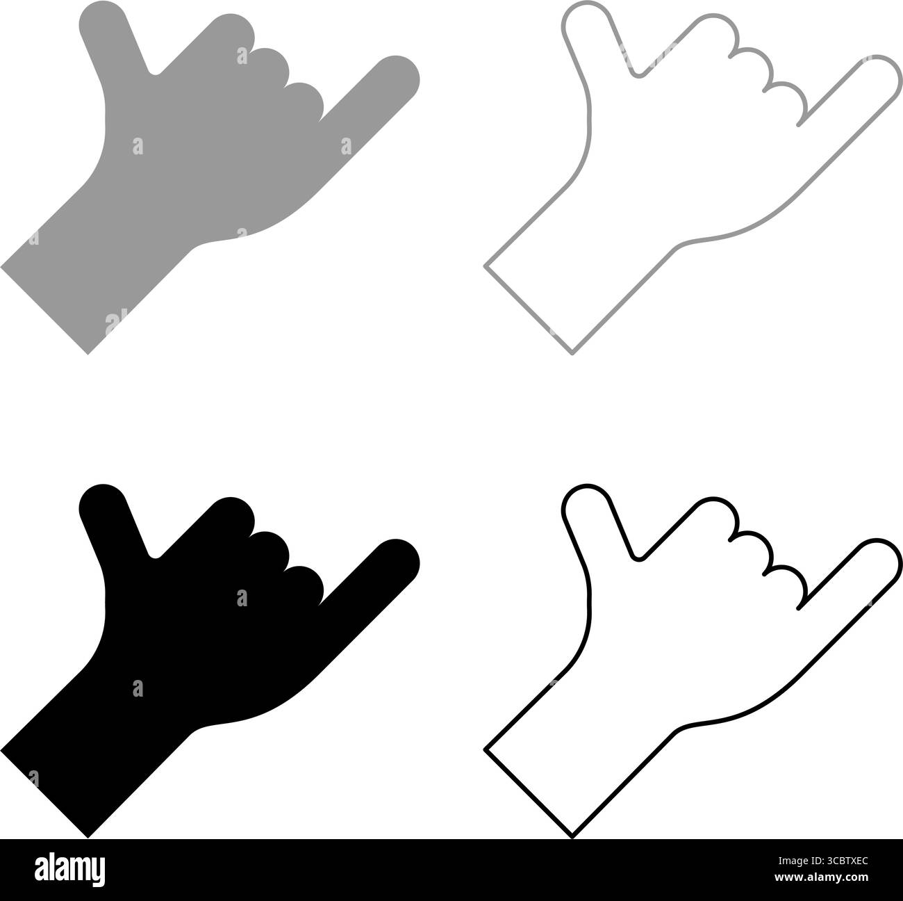 Shaka symbole main hawaïen signe de geste de salutation appelez-moi signe téléphone lâche surf Up icône définie gris noir couleur illustration vectorielle image simple Illustration de Vecteur