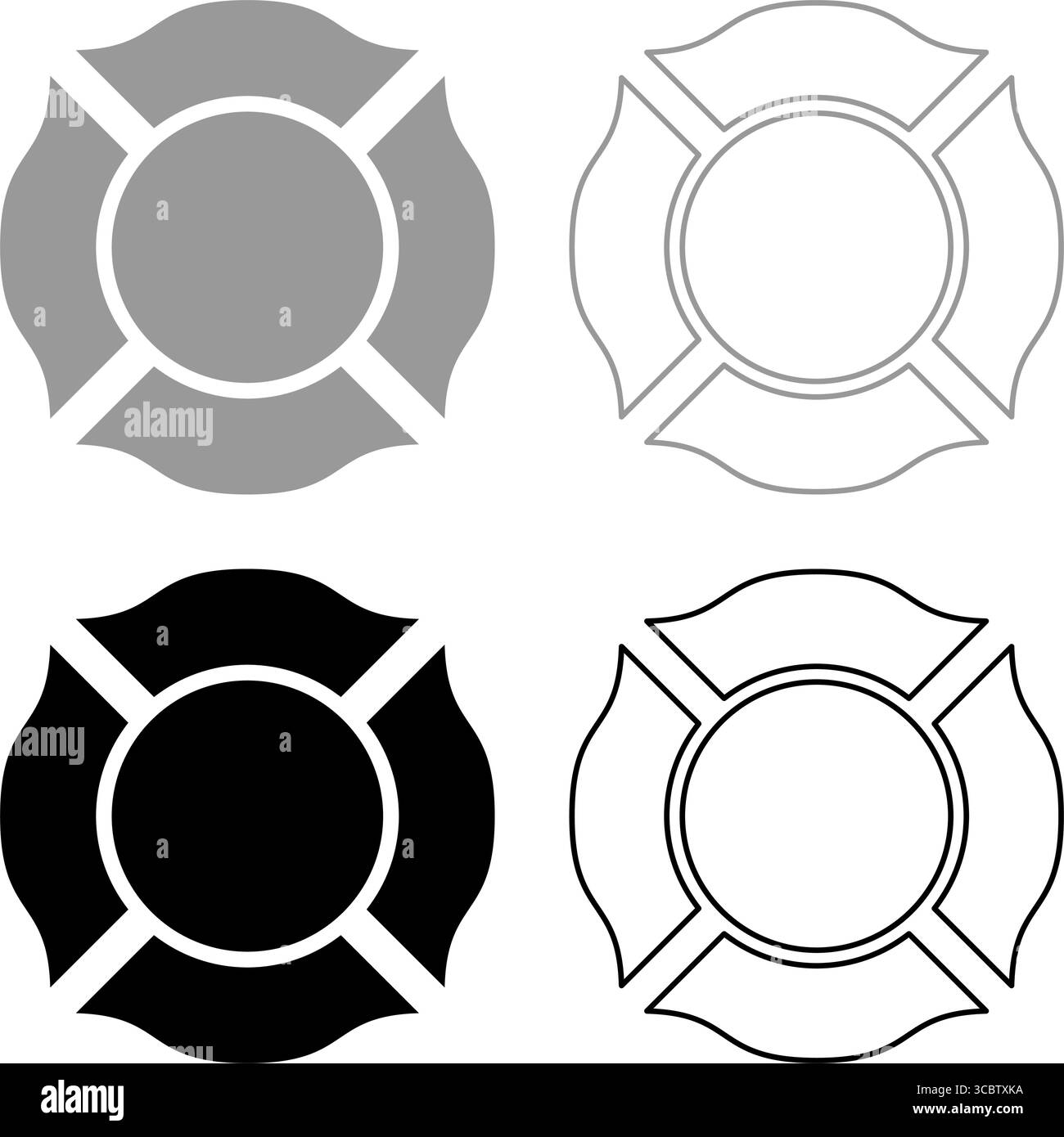 Pompier Cross Malte emblème pompier Department set icône gris noir couleur illustration vectorielle image simple plein plein contour ligne de contour mince plat Illustration de Vecteur