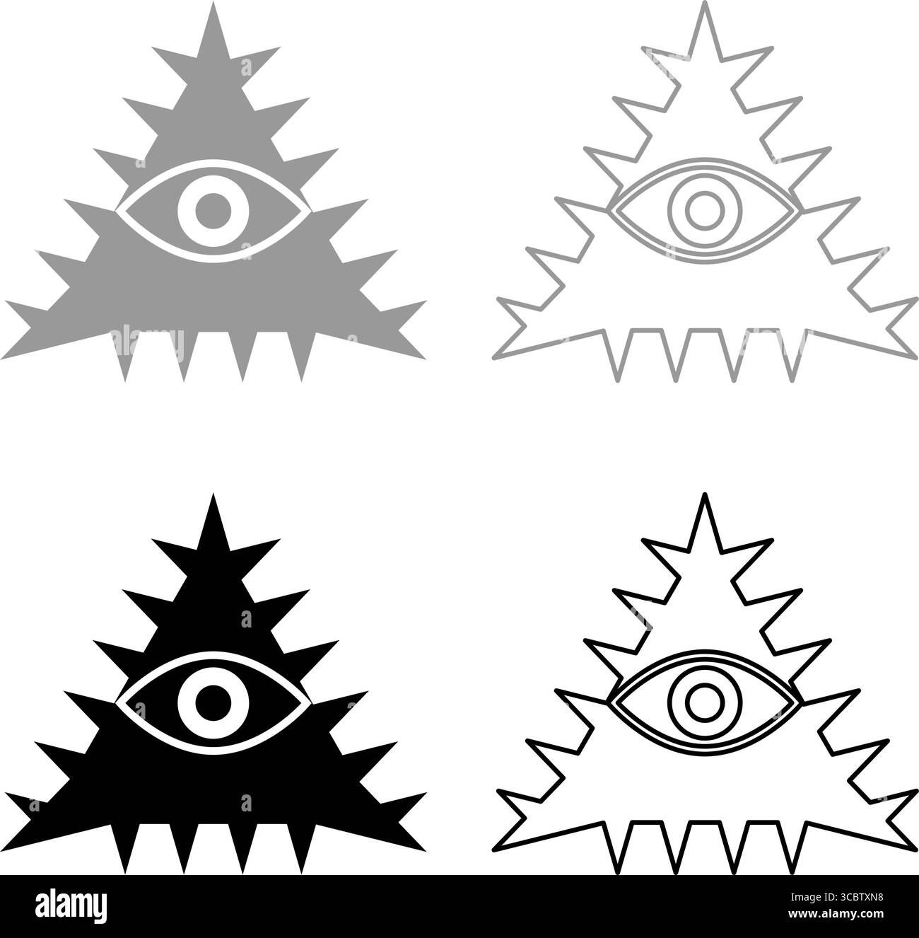 Symbole maçon emblème occulte du triangle maçonnique Illuminati tous voyant l'œil de la vision providence signe sacré en pyramide dans triangle secret concept set Illustration de Vecteur