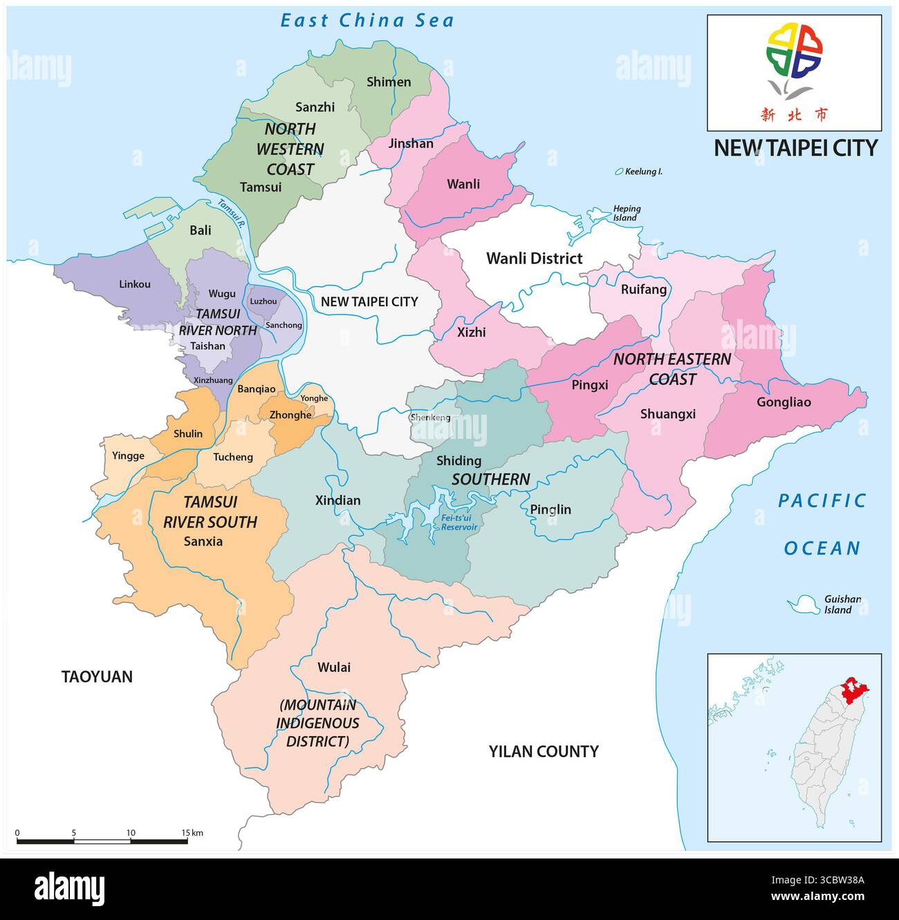 Carte du district administratif de New Taipei City, Taiwan Banque D'Images