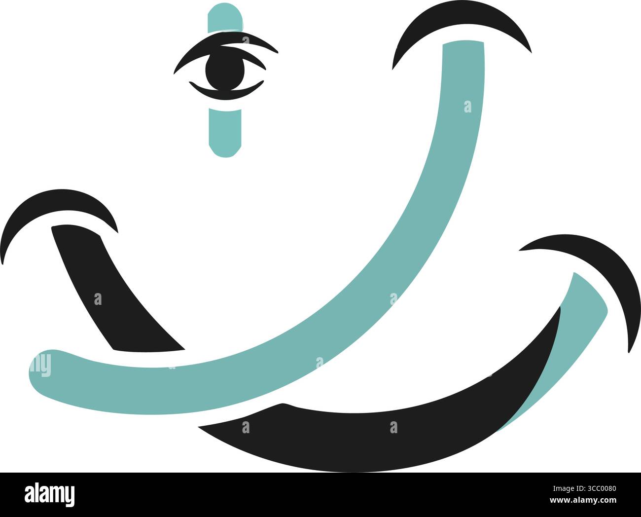 Symbole joyeuse des courbes visionnaires. Illustration abstraite moderne avec un oeil aux courbes entrelacées. Ce graphique symbolise l'observation aiguë, emoti Illustration de Vecteur
