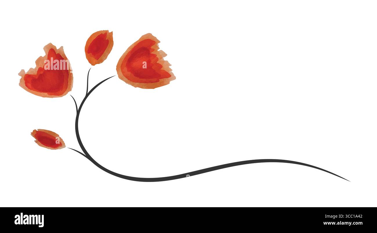 Le symbole stylisé des fleurs rouges peint à l'aquarelle. Illustration de Vecteur