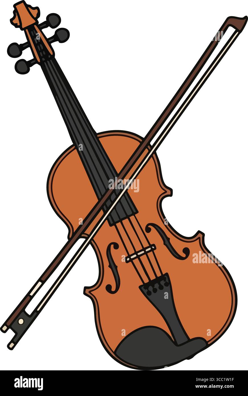 Violon musical et Bow Artwork. Un instrument à cordes exquis, élégamment disposé sur un fond sombre. Il symbolise la mélodie, la musique harmonieuse, et t Illustration de Vecteur