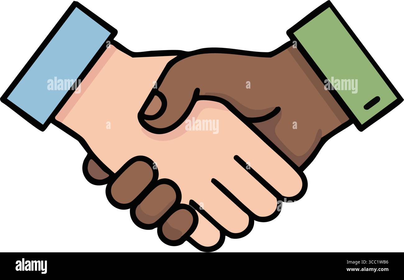 Partenariat de poignée de main diversifiée. Illustration vibrante représentant un puissant symbole d'unité, de coopération et de compréhension mutuelle. Cette image représente Illustration de Vecteur