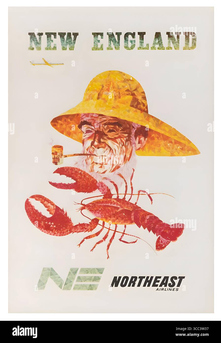 Une superbe affiche de voyage vintage de 1960 pour la Nouvelle-Angleterre volant avec Northeast Airlines Banque D'Images