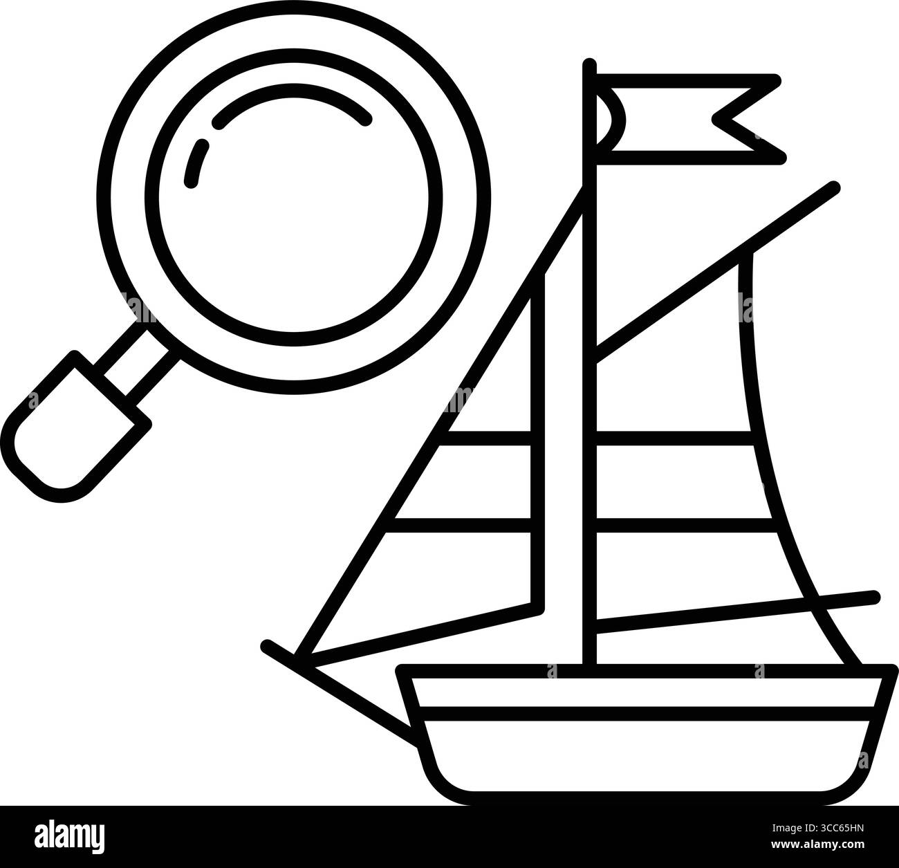 Dessin noir et blanc d'un voilier avec une loupe devant lui. Le voilier est le foyer principal de l'image, et la loupe Illustration de Vecteur Dessin noir et blanc d'un voilier avec une loupe devant lui. Le voilier est le foyer principal de l'image, et la loupe Illustration de Vecteur