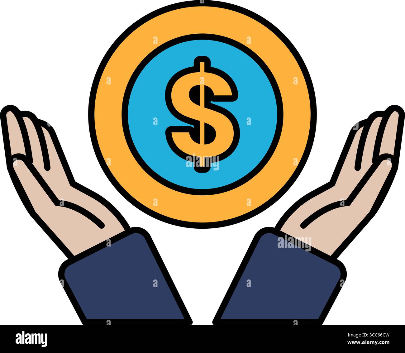 Une image en noir et blanc de deux mains tenant un signe dollar. Concept de donner ou de recevoir de l'argent, et l'humeur est une de générosité et de confiance Illustration de Vecteur