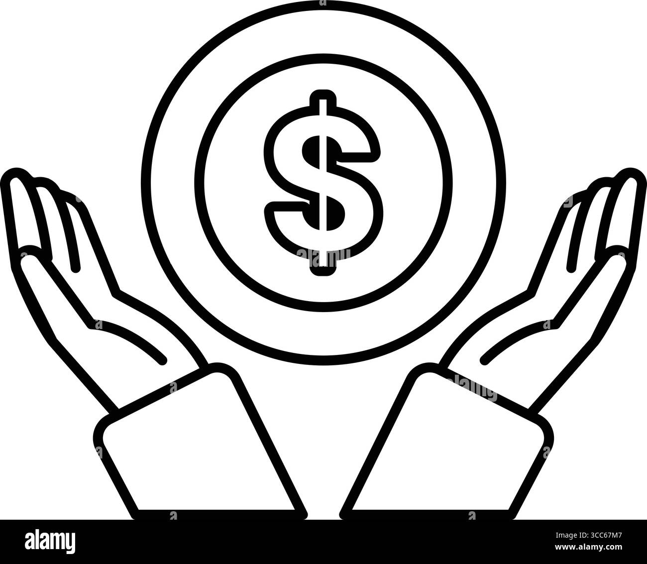 Une image en noir et blanc de deux mains tenant un signe dollar. Concept de donner ou de recevoir de l'argent, et l'humeur est une de générosité et de confiance Illustration de Vecteur