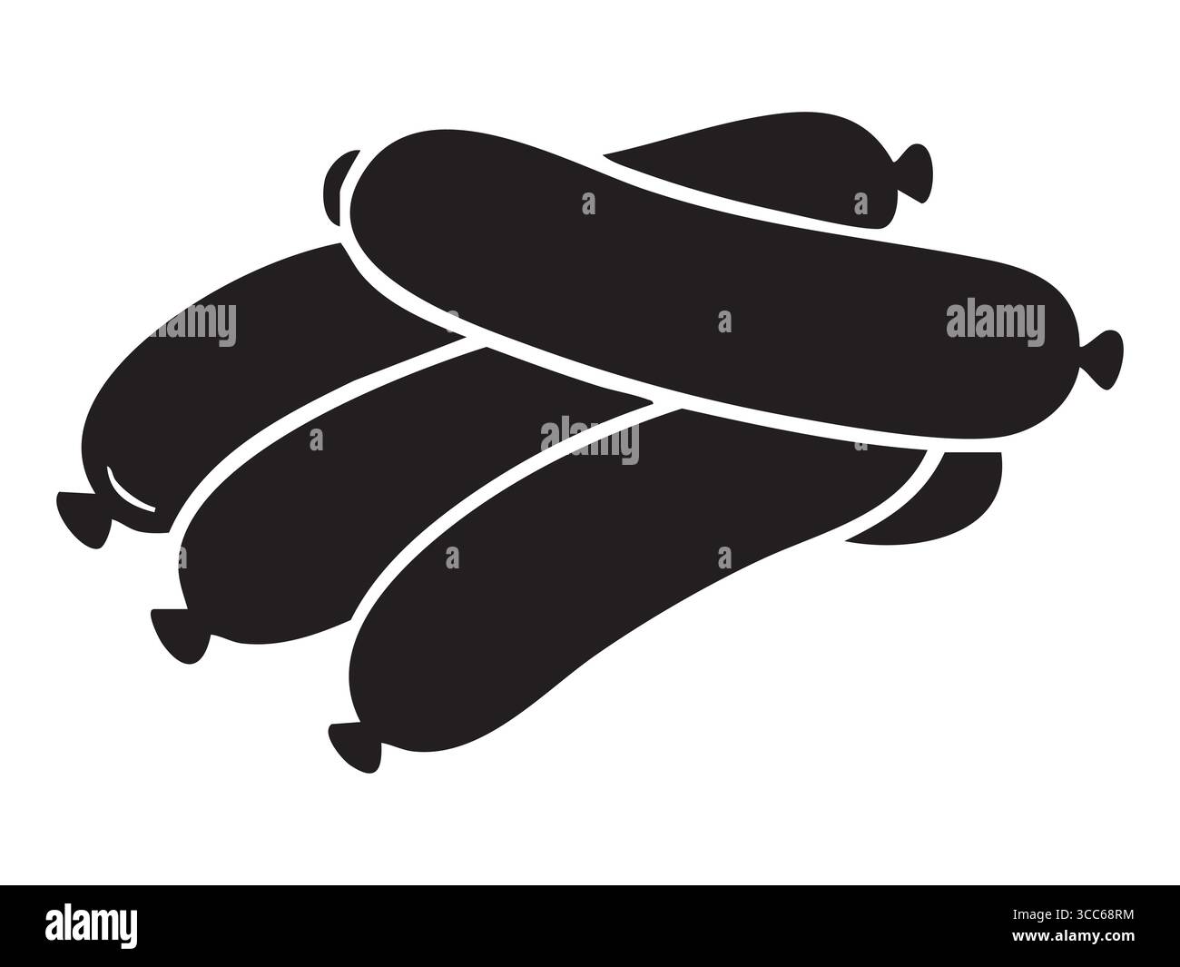 Silhouette noire de saucisses dans un bouquet, isolé sur fond blanc. concept de nourriture, produits à base de viande, culinaire, barbecue, grillades, icône, logo, desig Illustration de Vecteur