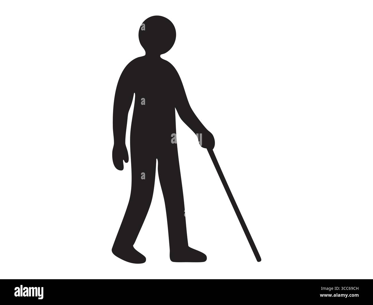Silhouette noire de la personne handicapée utilisant la canne de marche, isolée sur fond blanc. concept d'accessibilité, sensibilisation au handicap, inclusion Illustration de Vecteur