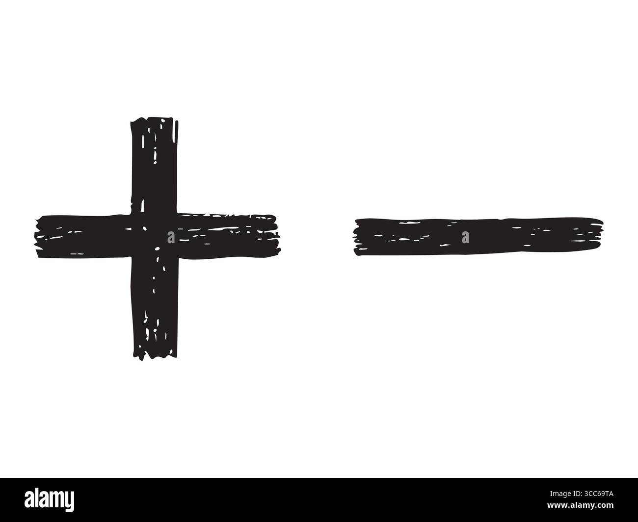 Icônes plus et moins dessinées à la main isolées sur fond blanc. concept de symboles mathématiques, calcul, addition et soustraction, outil pédagogique Illustration de Vecteur
