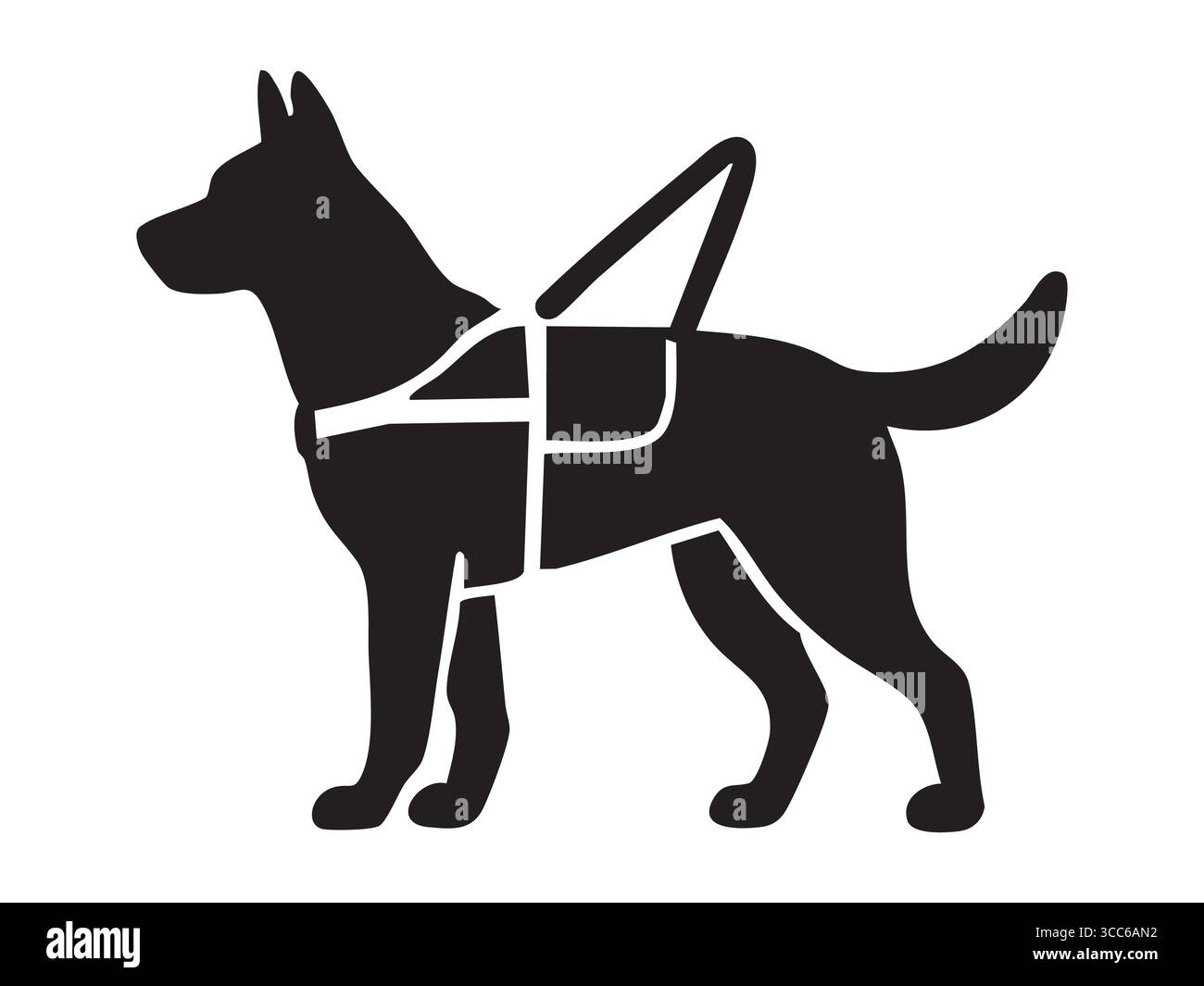 Silhouette de chien-guide avec harnais, isolé sur fond blanc, illustration graphique. Concept d'animal d'assistance, de chien d'assistance, de soutien pour aveugles Illustration de Vecteur
