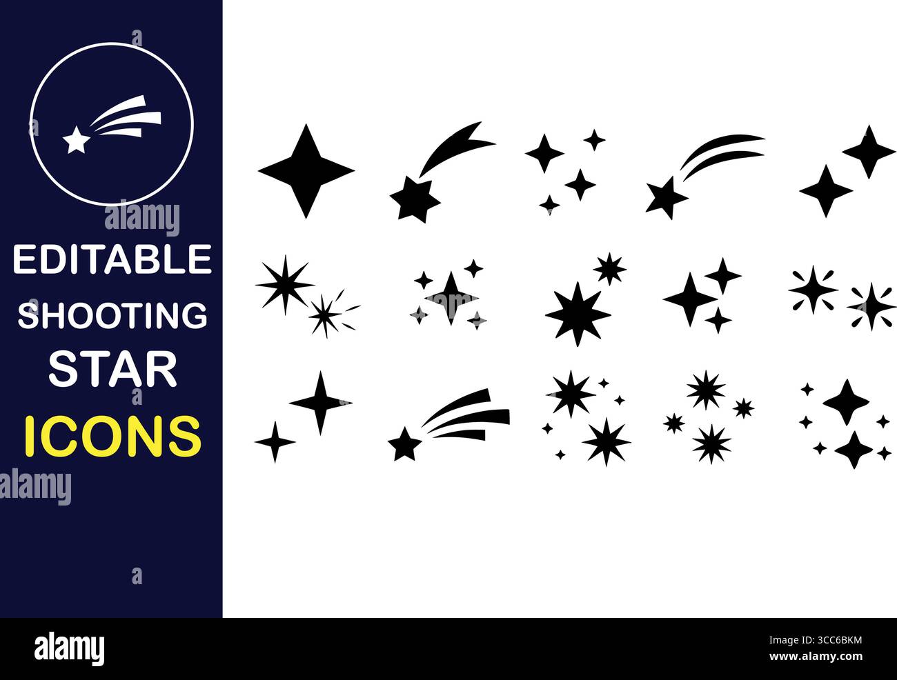 Superbe collection d'icônes éditables d'étoiles filantes parfaites pour les dessins célestes et les thèmes cosmiques Illustration de Vecteur