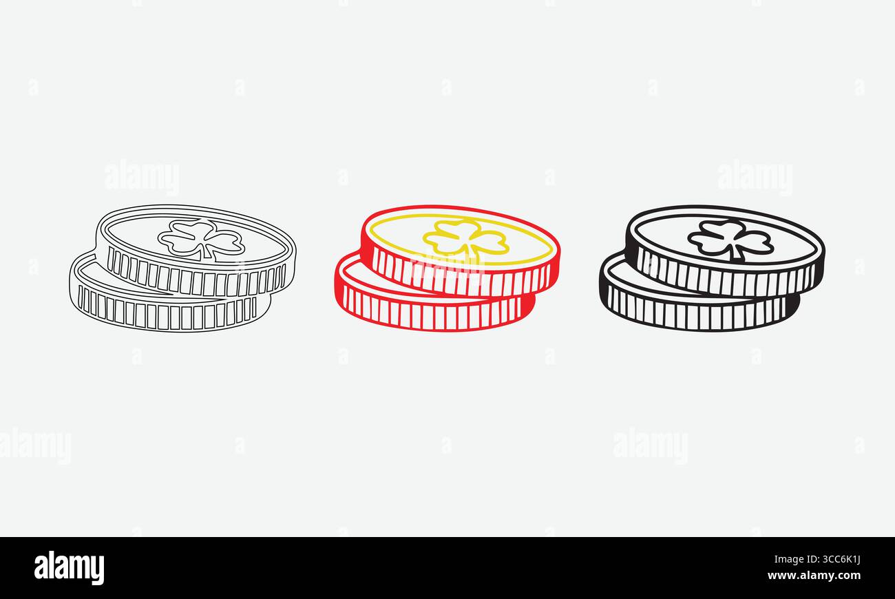 Minimalist Shamrock coins illustration dans trois styles Illustration de Vecteur