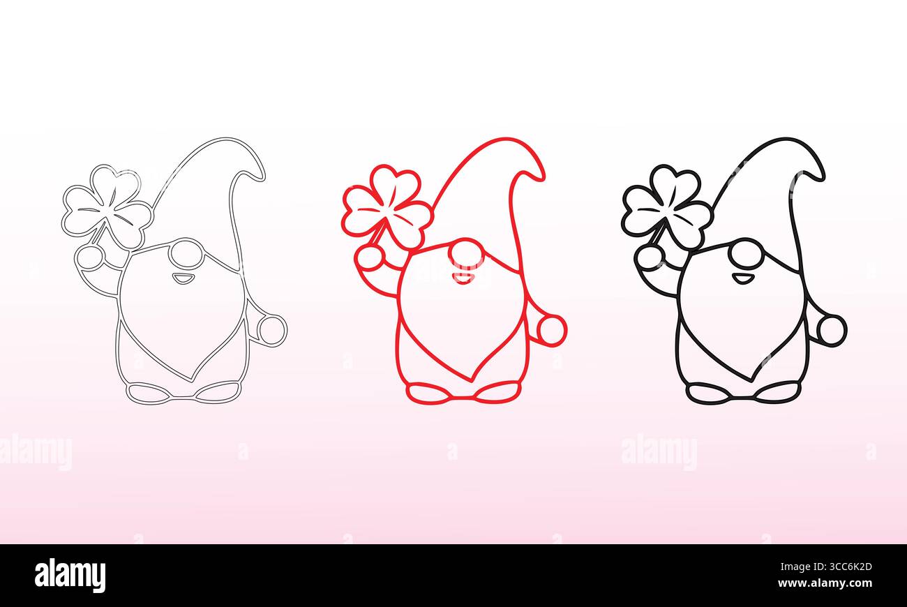 Illustrations d'un dessin animé Gnome tenant un Shamrock dans trois styles différents Illustration de Vecteur