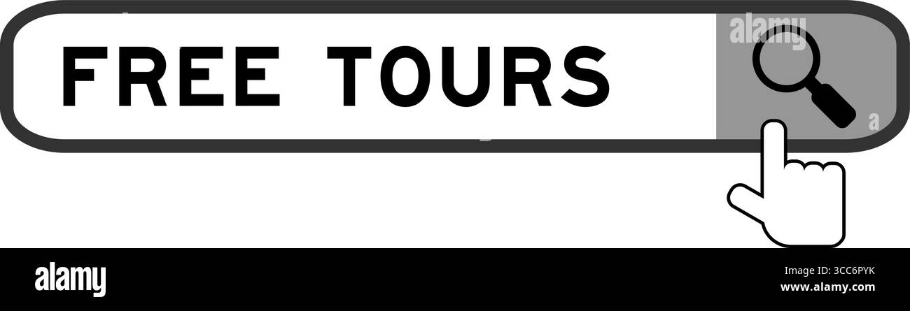 Bannière de recherche dans les tours libres de mots avec l'icône loupe de main sur fond blanc Illustration de Vecteur