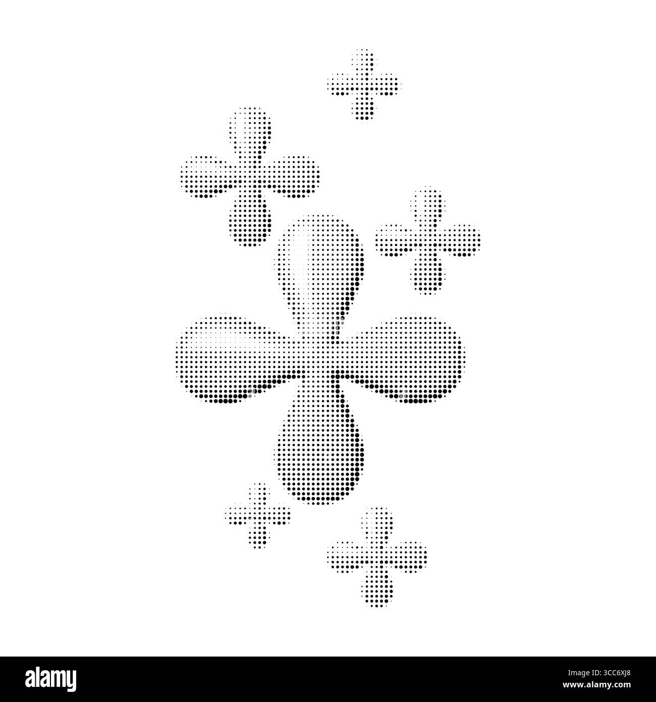 Groovy formes florales demi-teintes avec pétales en goutte d'eau en noir et blanc. Design rétro vectoriel avec silhouettes de fleurs en pointillés. Elément décoratif isolé Illustration de Vecteur